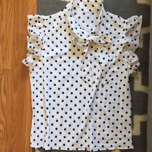 Black and white polka dot tie top